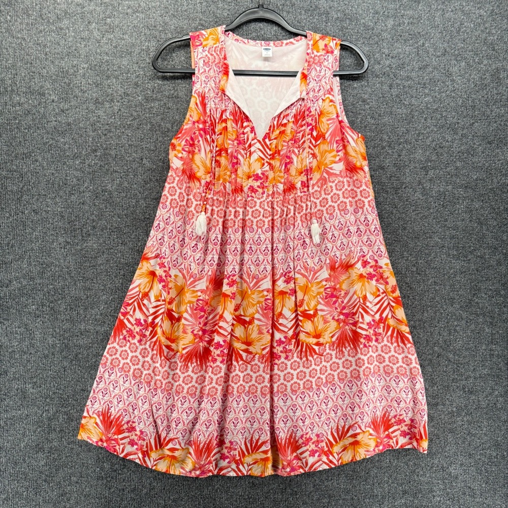 Old Navy Dress Womens M Pink White Floral Sleeveless Casual Resort Vacation
